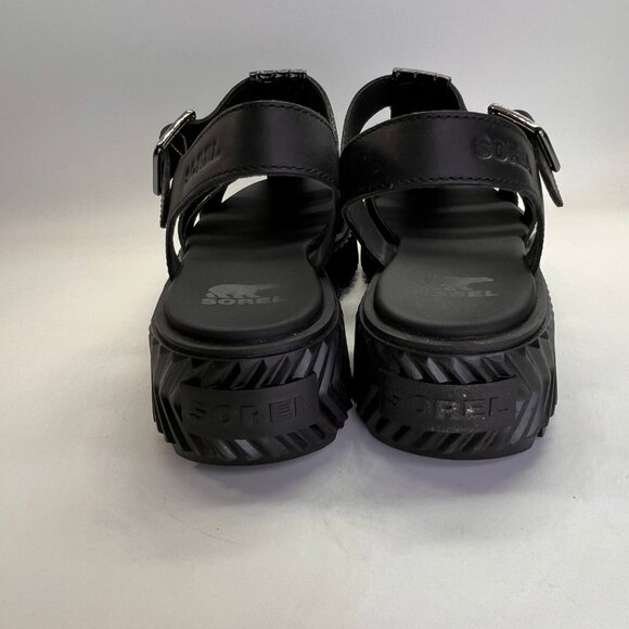 Sorel Ona Streetworks Fisherman Mid Sandal Size 9 Black Leather Platform Chunky - Picture 4 of 15